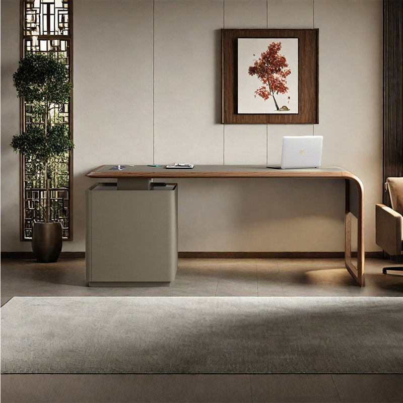 European style creative light luxury desk, 29.53" H x 62.99" W x  27.56" D, Dark Grey