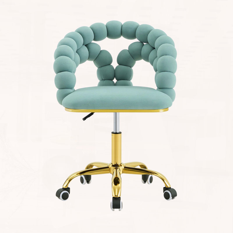 Chaise de bureau pivotante moderne en velours avec dossier à bulles et base dorée Modern, Bleu sarcelle