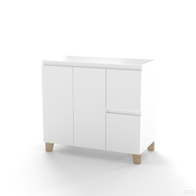Meuble-lavabo moderne de 36 pouces, armoire avec 2 portes et 2 grands tiroirs, système de fermeture en douceur, conception sans poignée, pieds en bois massif naturel, seulement Cabiney, à utiliser avec un lavabo en céramique de 36 pouces