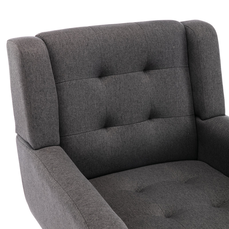 Tufted Upholstered Wide Back Armchair（Set of 2）, Dark Gray Linen Blend