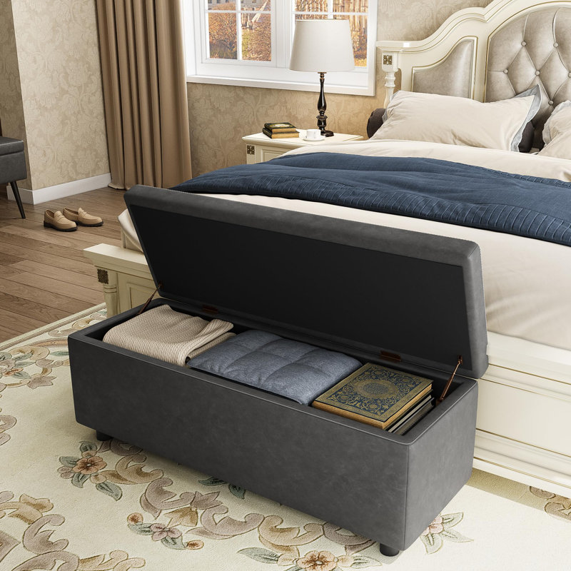 Banc de rangement avec repose-pieds, banc de chambre Mid-Century, Gris