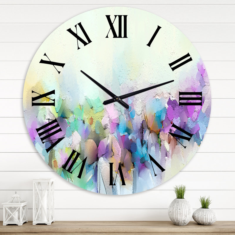 Horloge murale traditionnelle jaune et mauve peinte à la main, Moyen