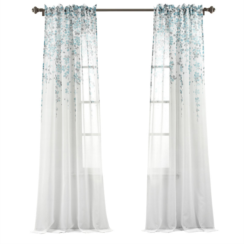 Paire de rideaux transparents Lush Decor Weeping Flower (ensemble de 2), Bleu/Gris