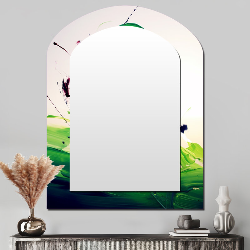 Green and white Abstract ink expression IV - Abstract Painting Asymmetrical Large Mirror, Modern Arch Decorative Wall Mirror, Printed Metal Art