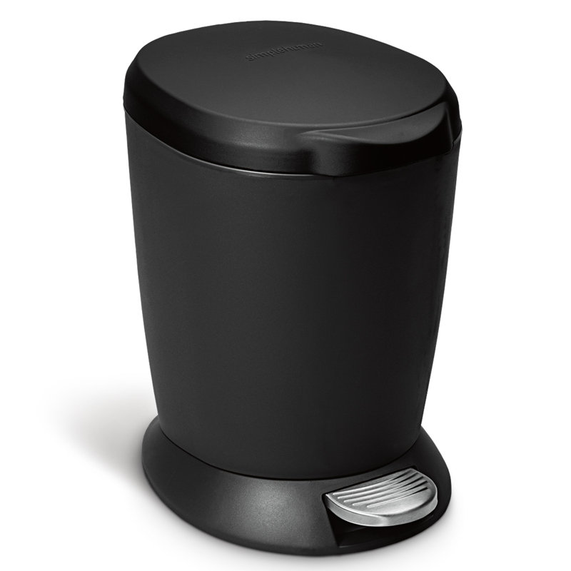 Simplehuman 6L Plastic Round Bathroom Pedal Bin, Black