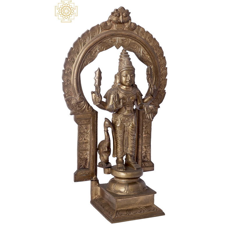 Statue 15 "Karttikeya (Murugan) avec arche - Idole en bronze Panchaloha faite à la main | Madhuchista Vidhana (Cire perdue) de Swamimalai