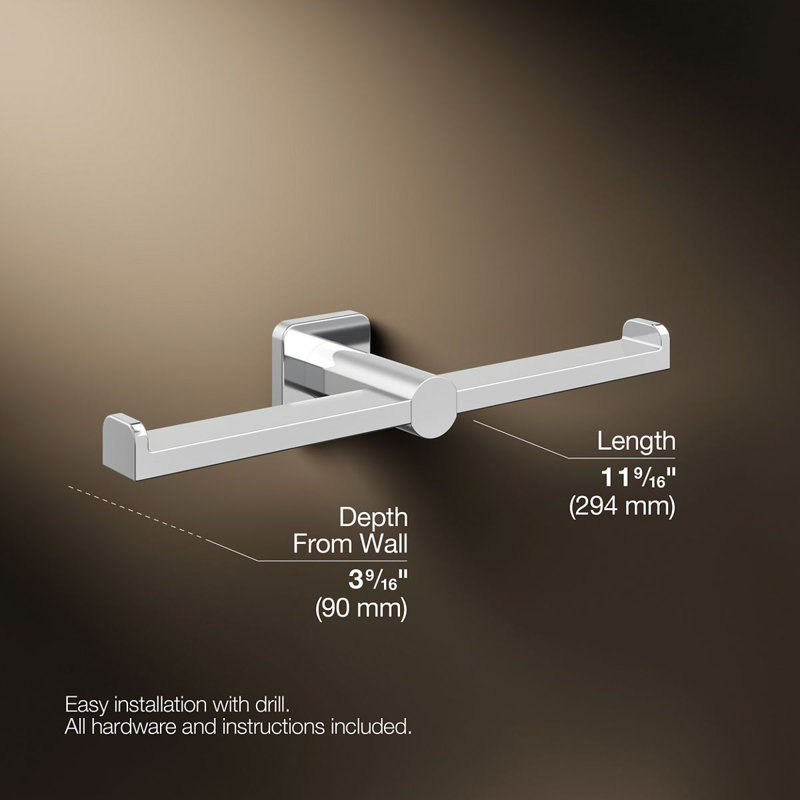 Parallel Double Toilet Paper Holder, Polished Chrome