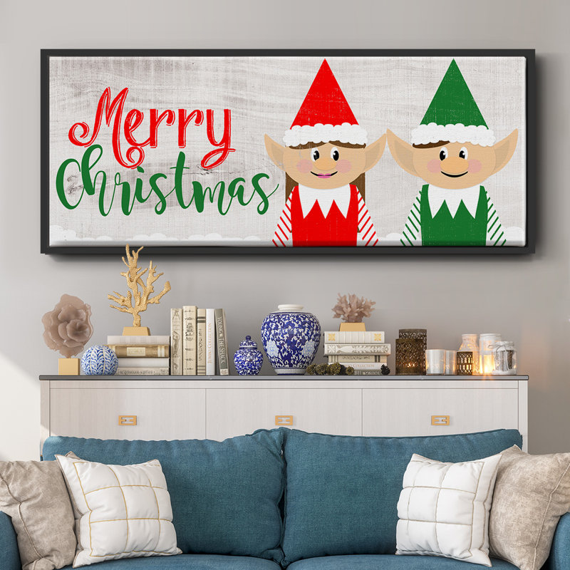 Christmas Elf Couple - toile encadrée, H 20 po x l 50 po