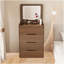 (48cm) (noyer) Bureau de coiffeuse 3 en 1 avec miroir Plip, petit ensemble de coiffeuse avec bureau en verre visible, coiffeuse compacte à maquillage avec 3 tiroirs