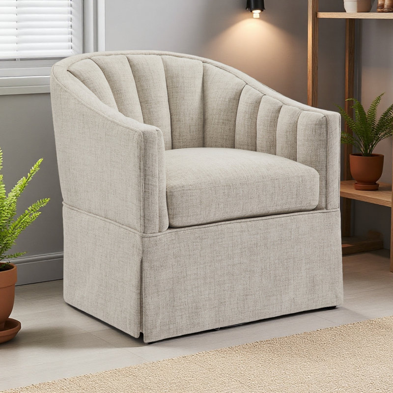 Fauteuil d'appoint pivotant avec jupe Solitude, Ivoire ivoire