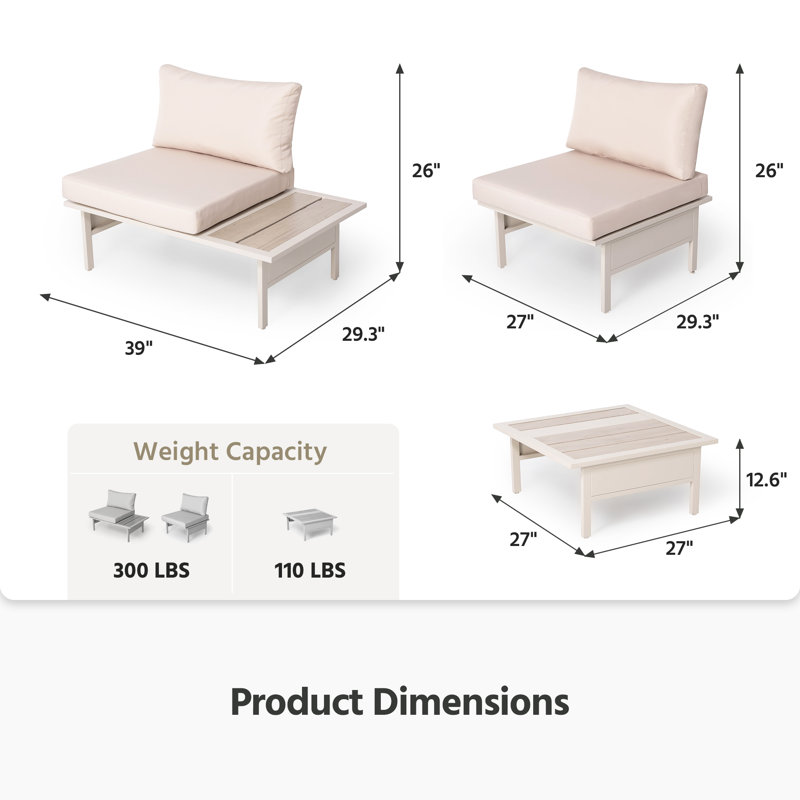 Ensemble de meubles de patio 6 pièces 6 pièces, Coussin beige / structure blanche