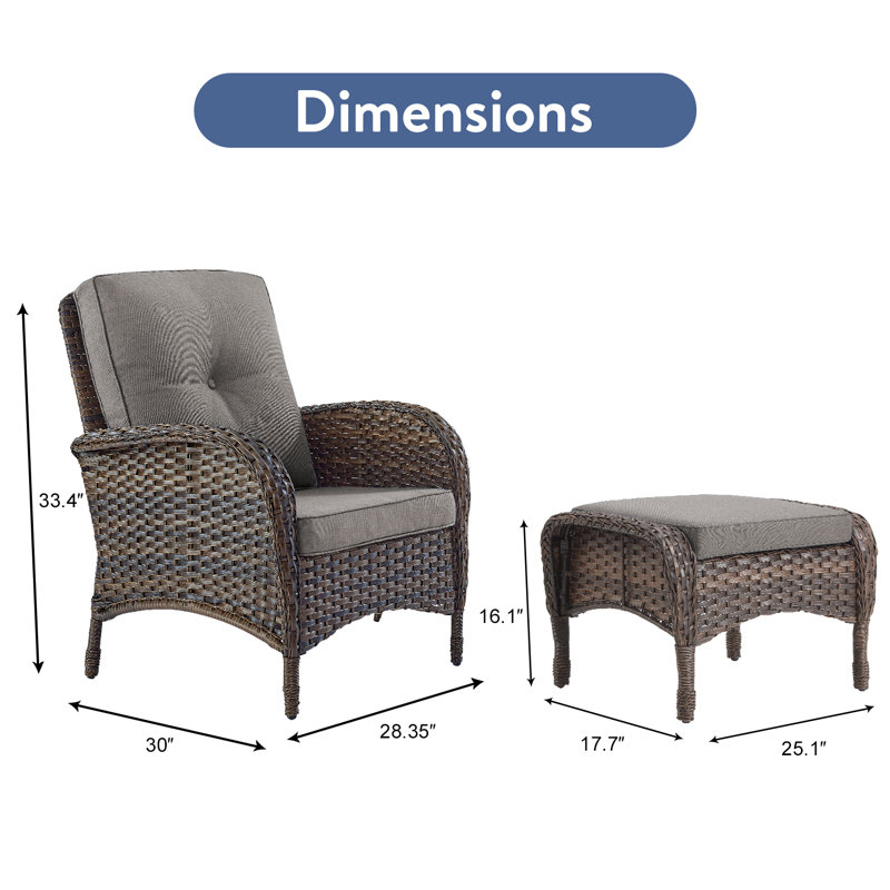 Gaetanino Outdoor Lounge Chair with Ottoman, Gray