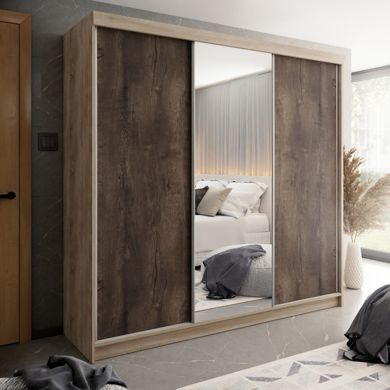 Mahpiya 3 Door Wardrobe, Natural/Walnut