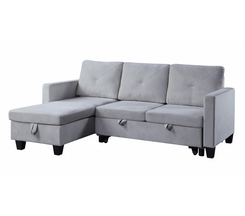 Canapé-lit modulaire réversible en velours de 82,5 po avec méridienne de rangement, Velours gris velours
