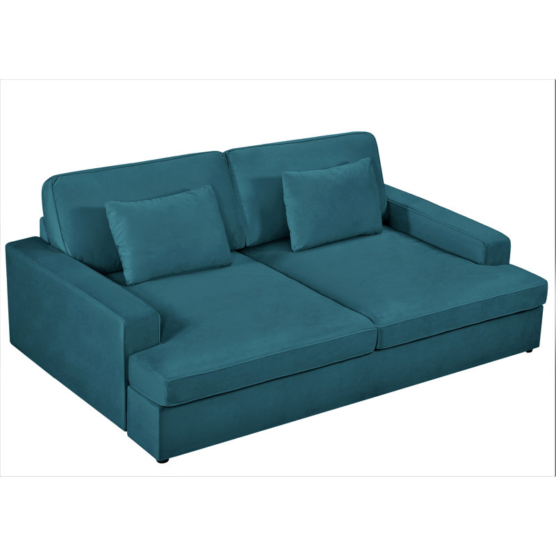 Fedosia 94.49'' Velvet Sofa, Greenish Blue Velvet