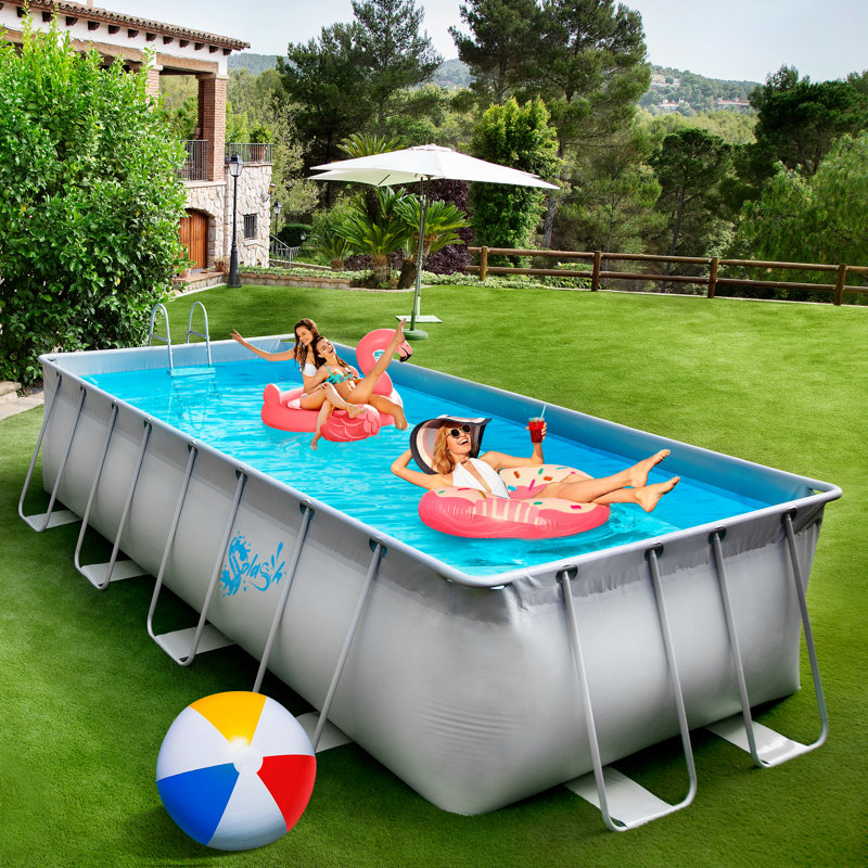 SereneLife 17' Gray PVC and Steel Rectangular Above Ground Pool with Filter and Ladder