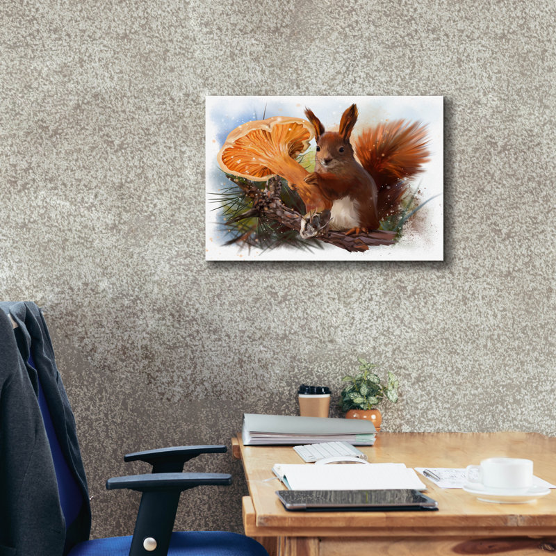 Art mural sur toile épique «Squirrel and a Mushroom Chanterelle» par Kajenna, 24 po x 20 po, H 20 po x l 24 po