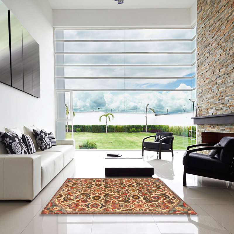 Rouge oriental/beige/vert Tapis décoratif, Carré 5 pi