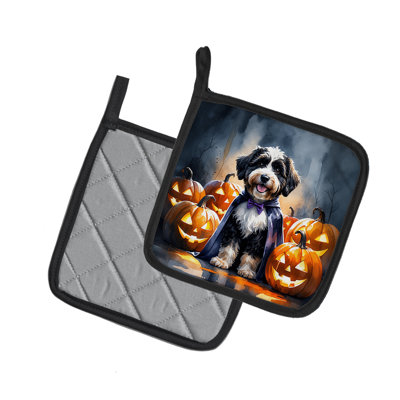 Bernedoodle Puppy Halloween Pair of Pot Holders