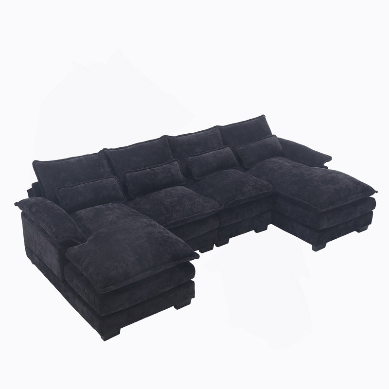 Luxueux canapé surdimensionné en U à quatre places avec matériaux de qualité supérieure, Noir, noir, noir, noir