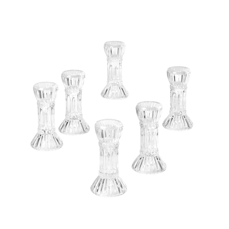 Ensemble de chandelles de table en verre 6 pièces, H 4,5 po x l 2,5 po x P 2,5 po