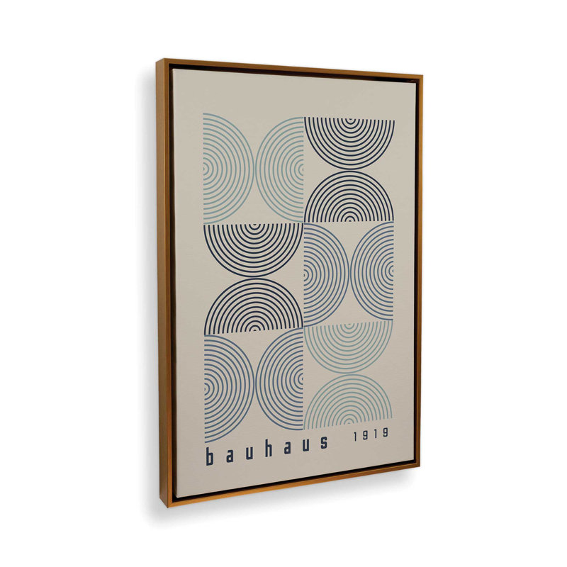 Affiche de composition Bauhaus, Beige / bleu / bleu foncé, H 36,75 po x l 24,75 po, Cadre flottant or poli