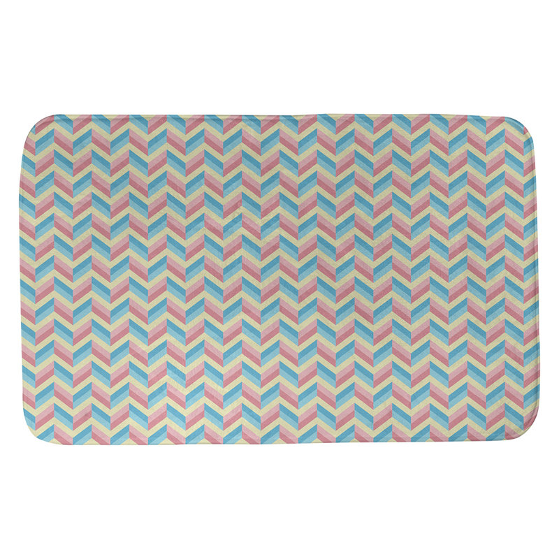 Tapis pour salle de bain à chevrons pastel Leffel, l 21 po x L 34 po, Vert / Gris
