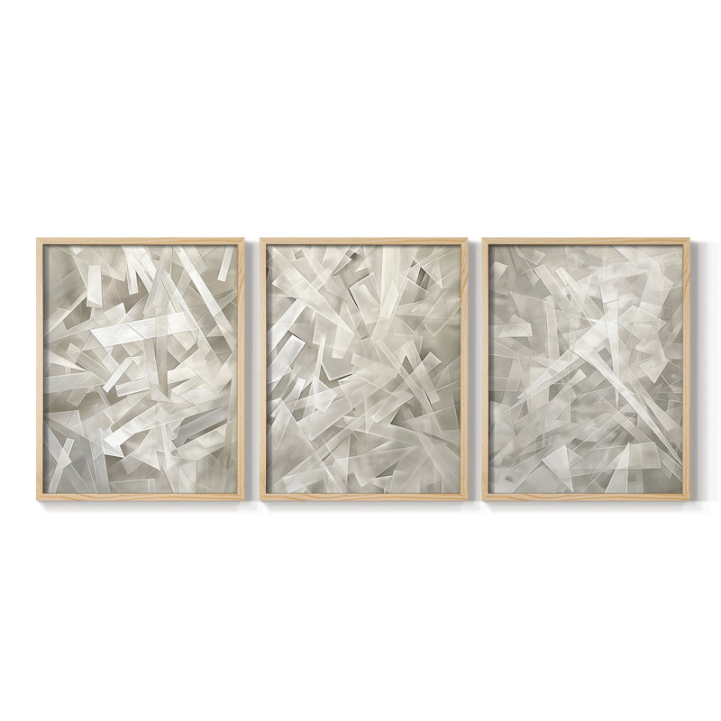 Abstract  Series  XIX  -Set Of 3 Framed Giclee Prints -Ready to Hang, 10" H x 8" W, Natural Framed