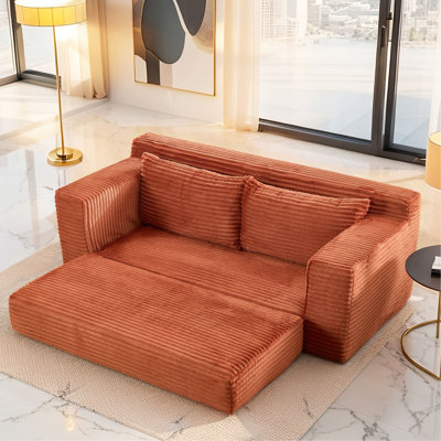 Loveseat Sofa  With Memory Foam & Steel Frame - No Assembly, Convertible 2-In-1 Design, Corduroy Fabric - Compact Couch For Small Spaces, Apartments, Home Office & Bedroom