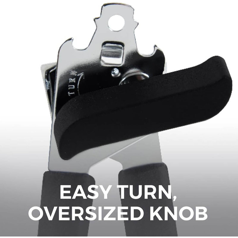 Can Opener, Stainless Steel And Rust Resistant Blade, Handheld Easy Turn Knob, Smooth Edge Cut On Lids, Large Handles With Bottle Top Openers