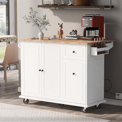 Chariot pour îlot de cuisine mobile avec plateau rabattable, rangement coulissant et roulettes verrouillables Creg