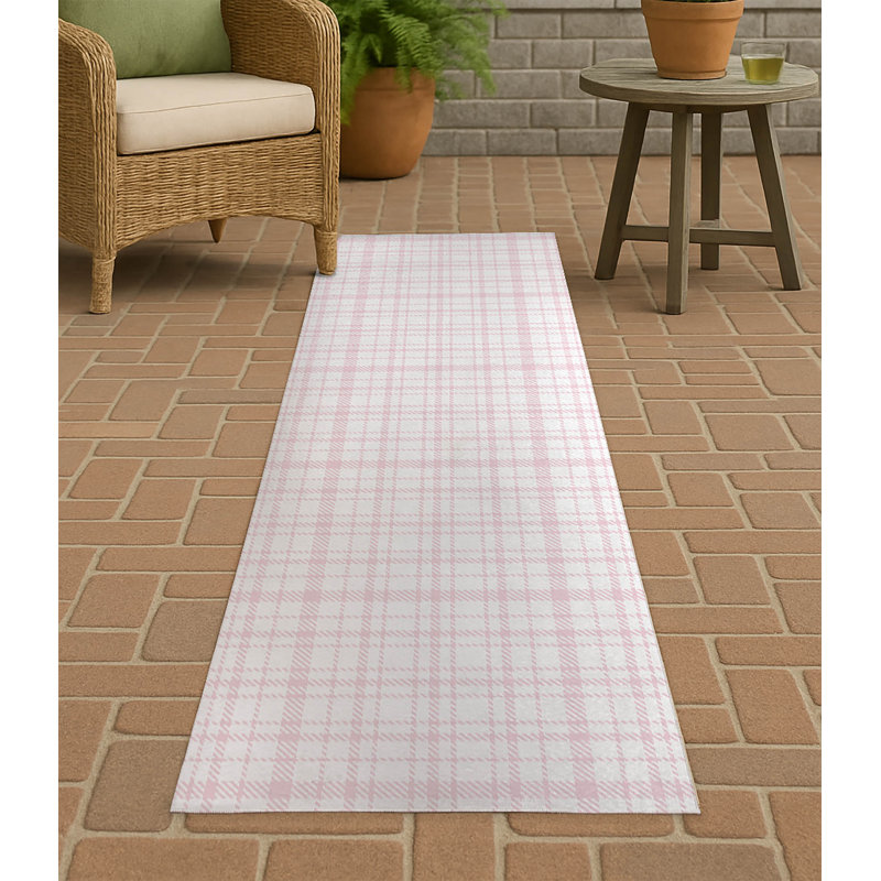 Liz Plaid Non-Slip Outdoor Rug, Runner 2'6" x 8'