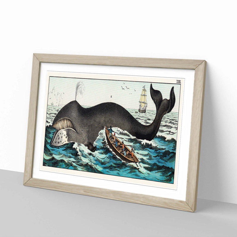 Hunting a Whale - Framed Print, 48cm H x 65cm W x 2cm D, Oak Framed