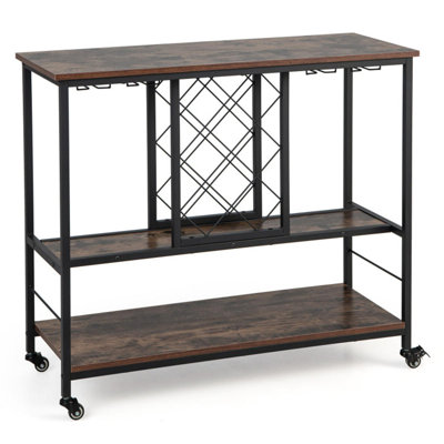 Vidaga Floor Wine Bottle & Glass Rack Rustic Brown