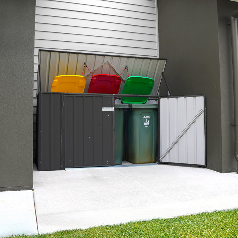 Absco Utility 7’6” W x 2’8” D Metal Galvanized Steel Garbage Can Storage Shed Monument Gray, Monument