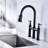 Matte Black Kitchen Faucet With Pull-Down Design - Dual Handle Control For Optimal Water Flow And Temperature 360-Degree Rotating High Nozzle Broadened Cleaning Scope Brass Fabrication Longevity-643505279