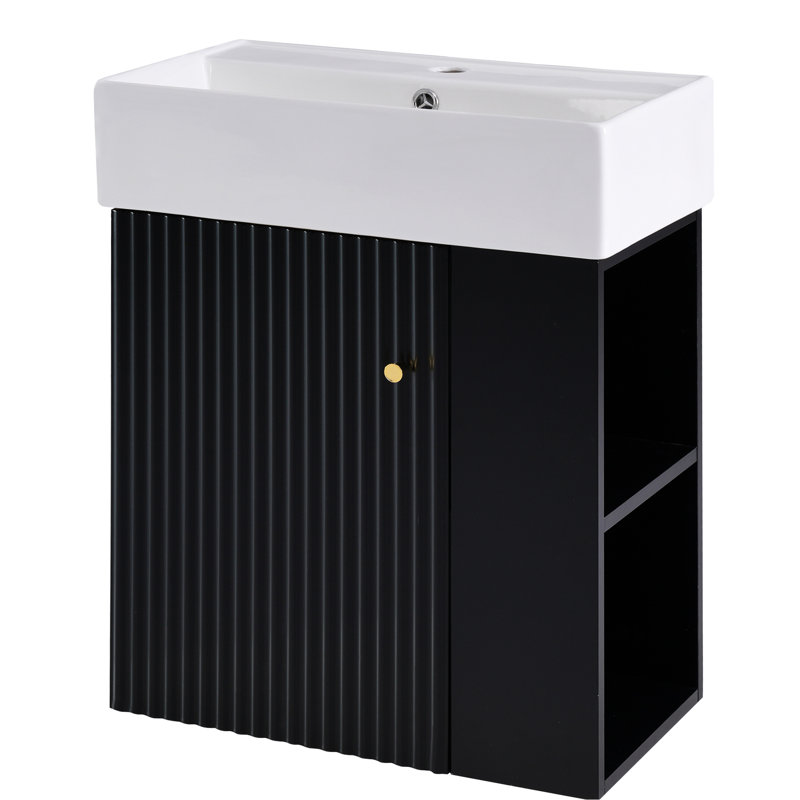 Meuble-lavabo de salle de bain moderne 21,6 po - Rangement du côté droit, lavabo en céramique, finition noire avec X 12,2 po x 26,4 po