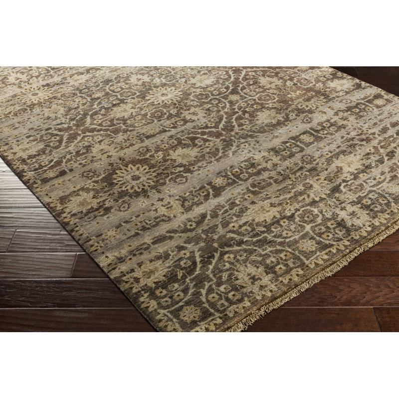 Empress Wool Damask Area Rug in Green, Rectangle 10' x 14'