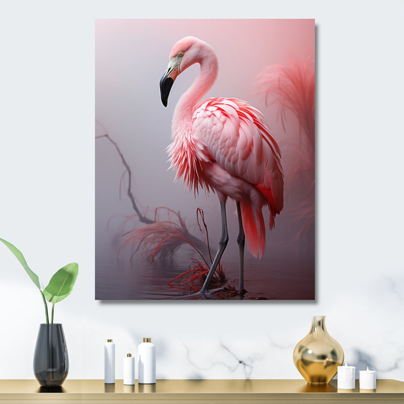 Art mural en métal Minimalisme flamant rose, H 32 po x l 24 po x P 1 po