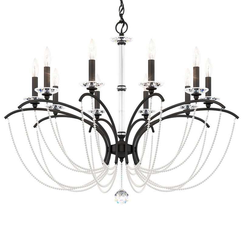 Priscilla 10 - Light Chandelier, White Pearl, Black