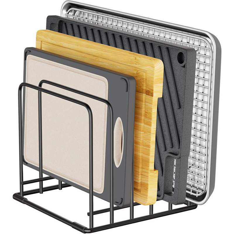 Support de rangement de cuisine robuste - 5 fentes pour planche à découper et porte-ustensiles de cuisson avec pieds antidérapants