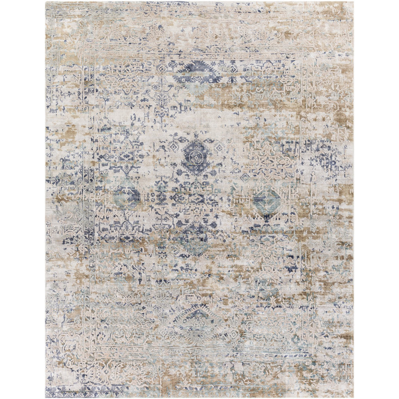 Tapis oriental bleu marine / brun noué à la main, Rectangle 6 pi x 9 pi