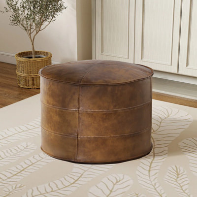 OEKO-TEX® STANDARD 100 Upholstered Footrest Pouf Full-Grain Genuine Leather Round Ottoman