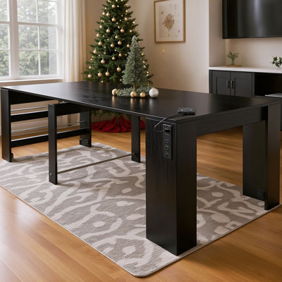 Table de salle à manger pliable extensible 20-118 "avec ports de charge USB et tablettes de rangement latérales