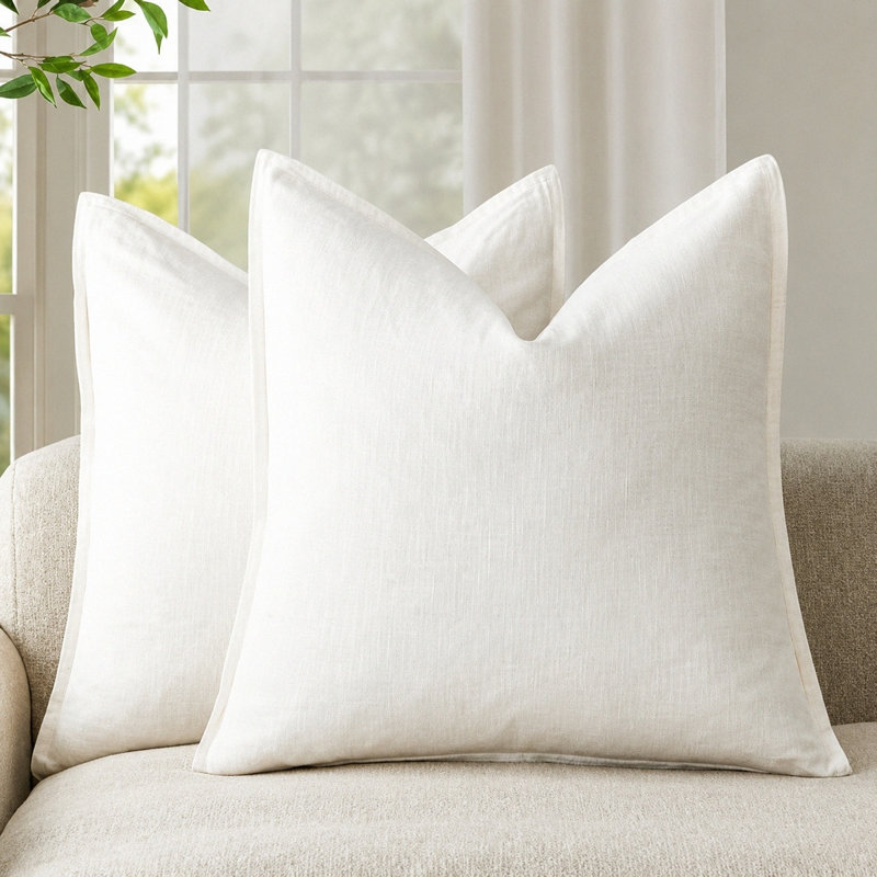 Housses de coussin décoratives en lin 18 x 18 pouces, Blanc