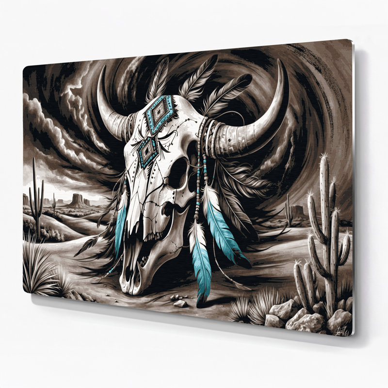 «Southwestern Animals Skull and Bones», art mural noir en métal 51, H 144 po x l 216 po x P 0,05 po