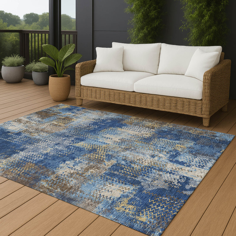 Machine Washable Indoor/Outdoor Chantille ACN2790 Abstract Rug, 8' x 10', Navy