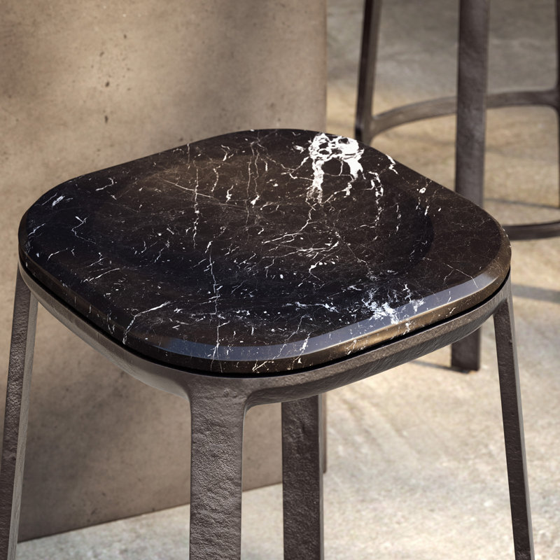 Marbelle - Alfie Marble Counter Stool - Toronto Sand/Antique Nickel Finish, Counter Stool (26" Seat Height), Black/Bronze