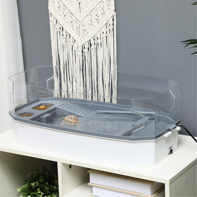Turtle Starter Kit With Basking Platform And Pump - 24.5"L X 12.3"W 9"H Habitat Plant Area, Water Pump, 24.5" 12.3" 9