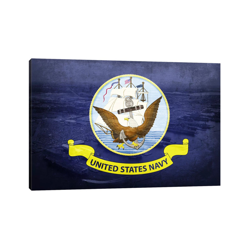 U.S. Navy Flag (Naval Station Norfolk Background) II - Wrapped Canvas Print, 101.6 cm H x 66.04 cm W x 1.91 cm D
